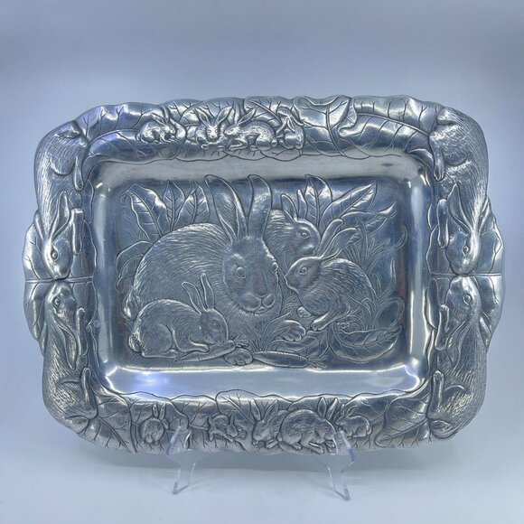 vintage arthur court 1986 cast aluminum bunny rabbit rectangular serving tray - Picture 1 of 5